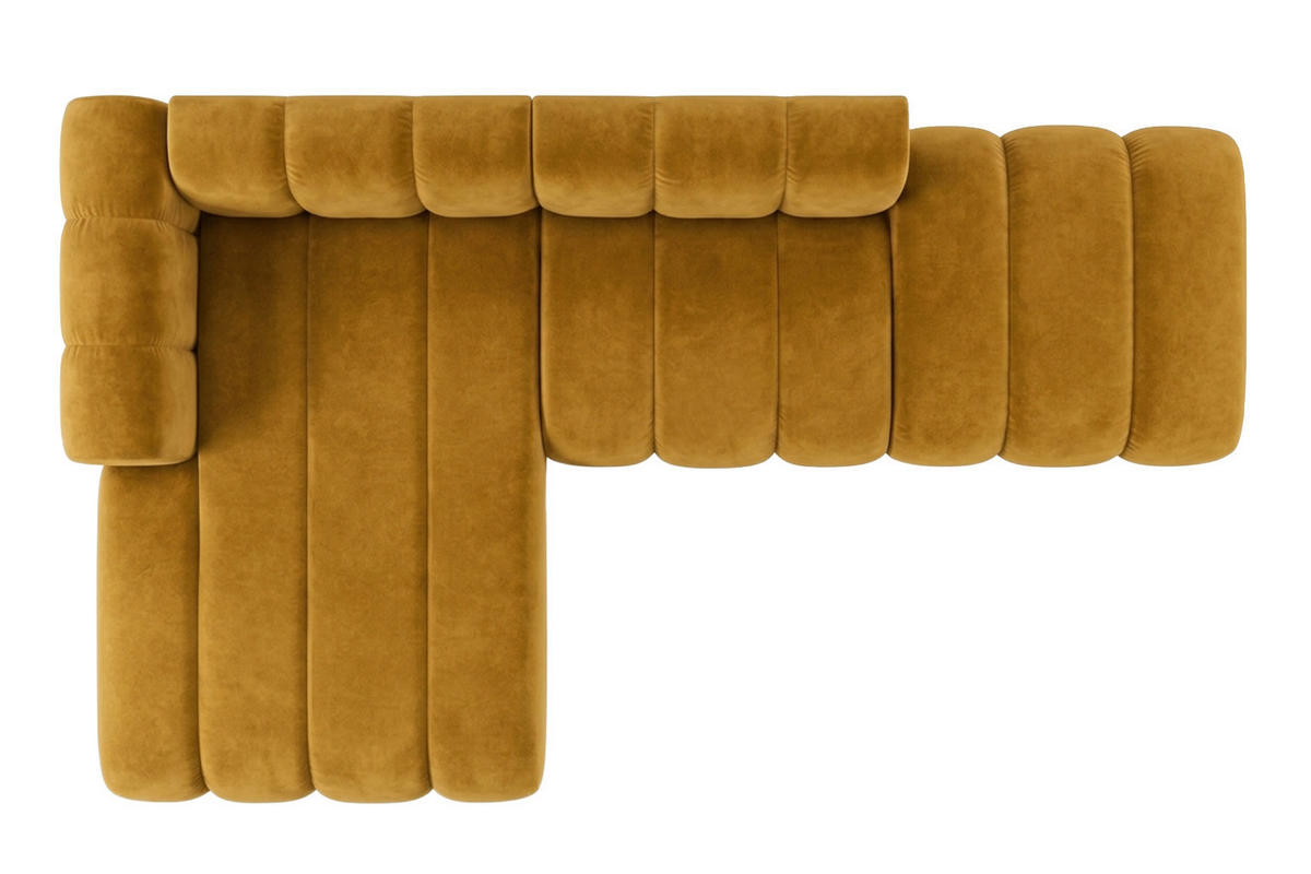 ECKSOFA Modulares In L-Form Mit Hocker, Velvet-Stoff Riviera, Senffarbe, Links, GRAND Mini - Gelb, Holz (295/179cm) - Kaiser Möbel