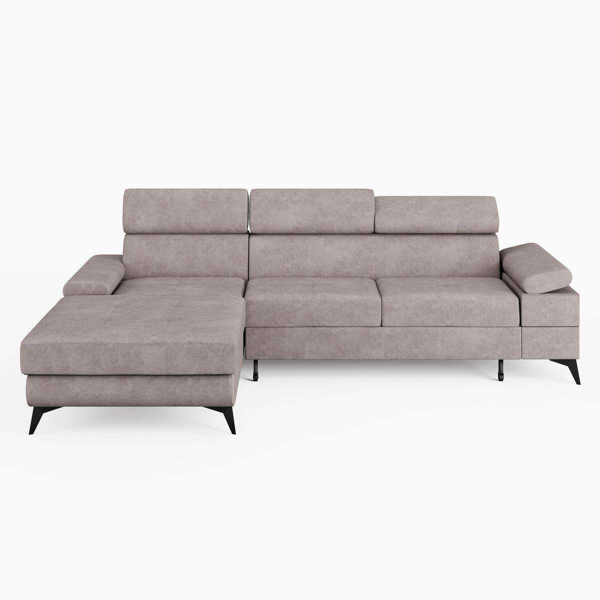 ECKSOFA VENTO Rechts Schwarz Velours Premium L-Form Couch mit Schlaffunktion & Bettkasten - Schwarz, Holz (261/190cm) - Barchello