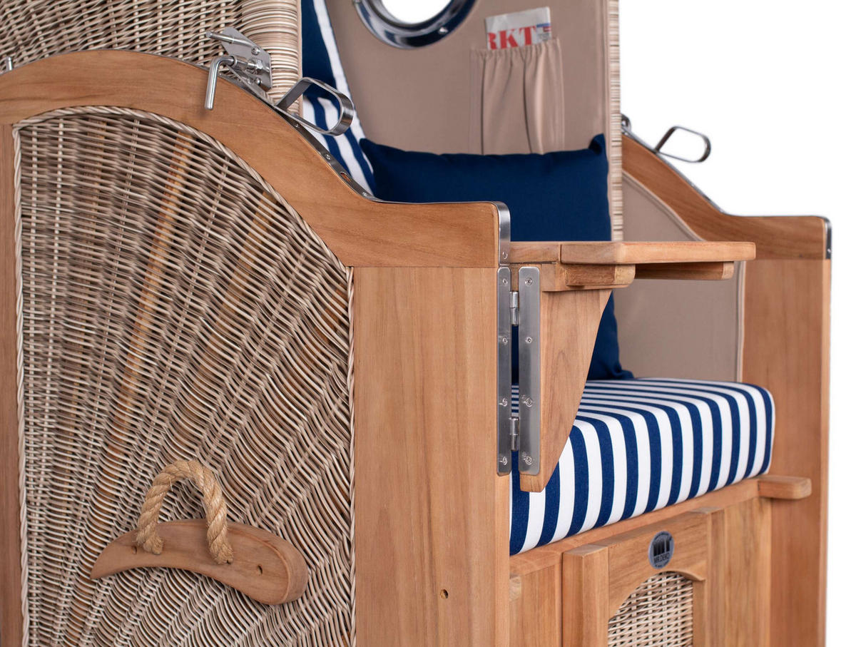 STRANDKORB Düne 1-Sitzer Teak 518 - Blau/Dunkelblau, Holz/Textil (96/165/80cm) - Mr. Deko