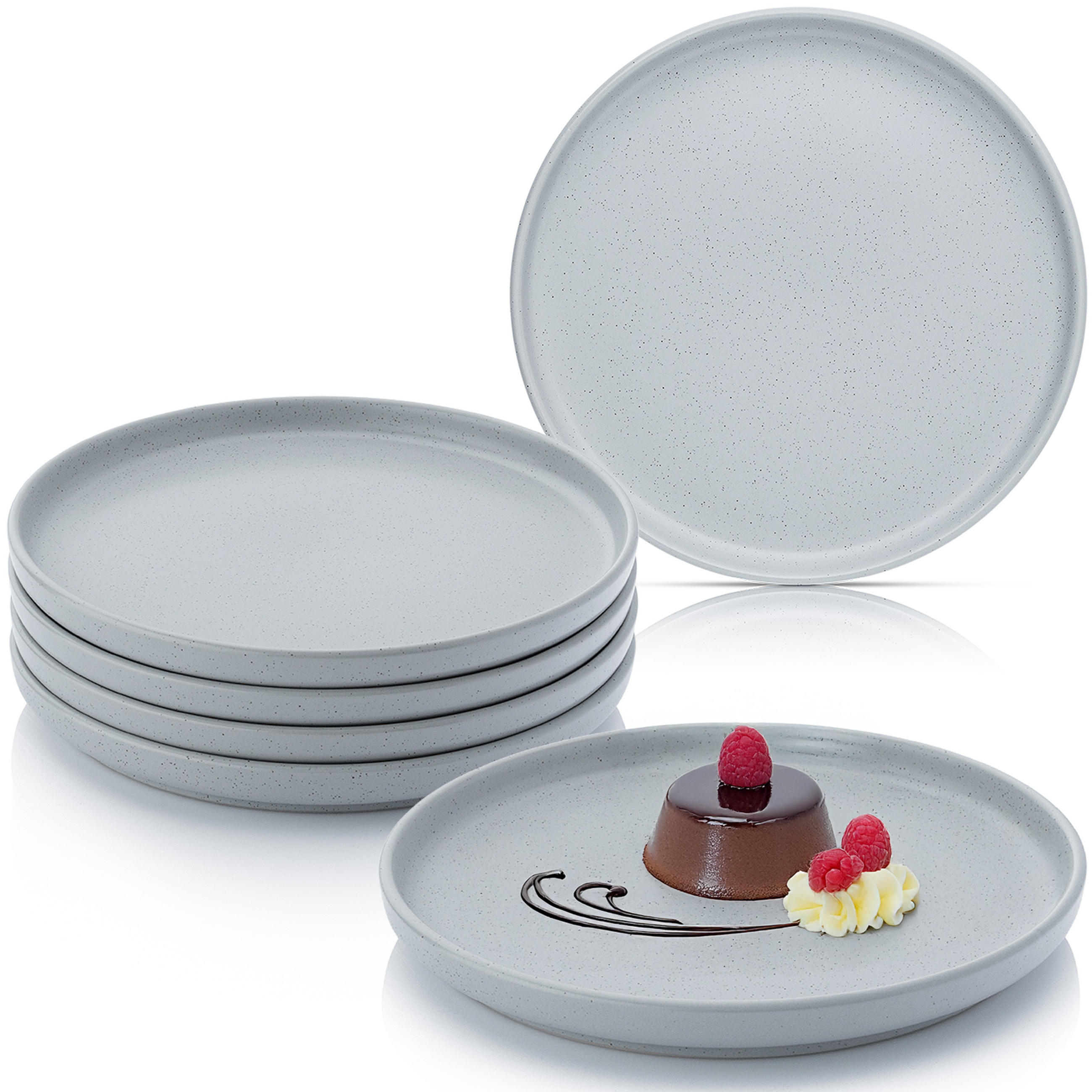 DESSERTTELLER LEEDS STERLING - 6 teilig aus Steingut - Hellgrau, Stein (20.5cm) - Sänger