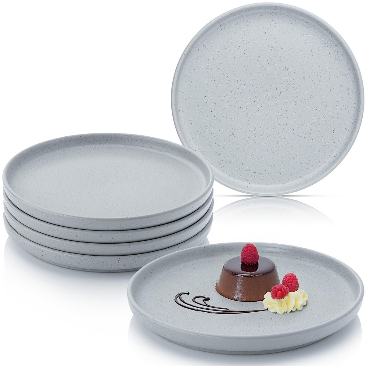 DESSERTTELLER LEEDS STERLING - 6 teilig aus Steingut - Hellgrau, Stein (20.5cm) - Sänger
