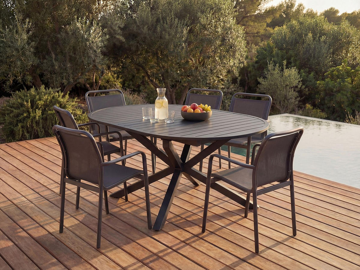 GARTENESSGRUPPE im Set - 6 -Sitzer - Aluminium - anthrazitgrau - VELYRA - Anthrazit, Metall - Vente-Unique