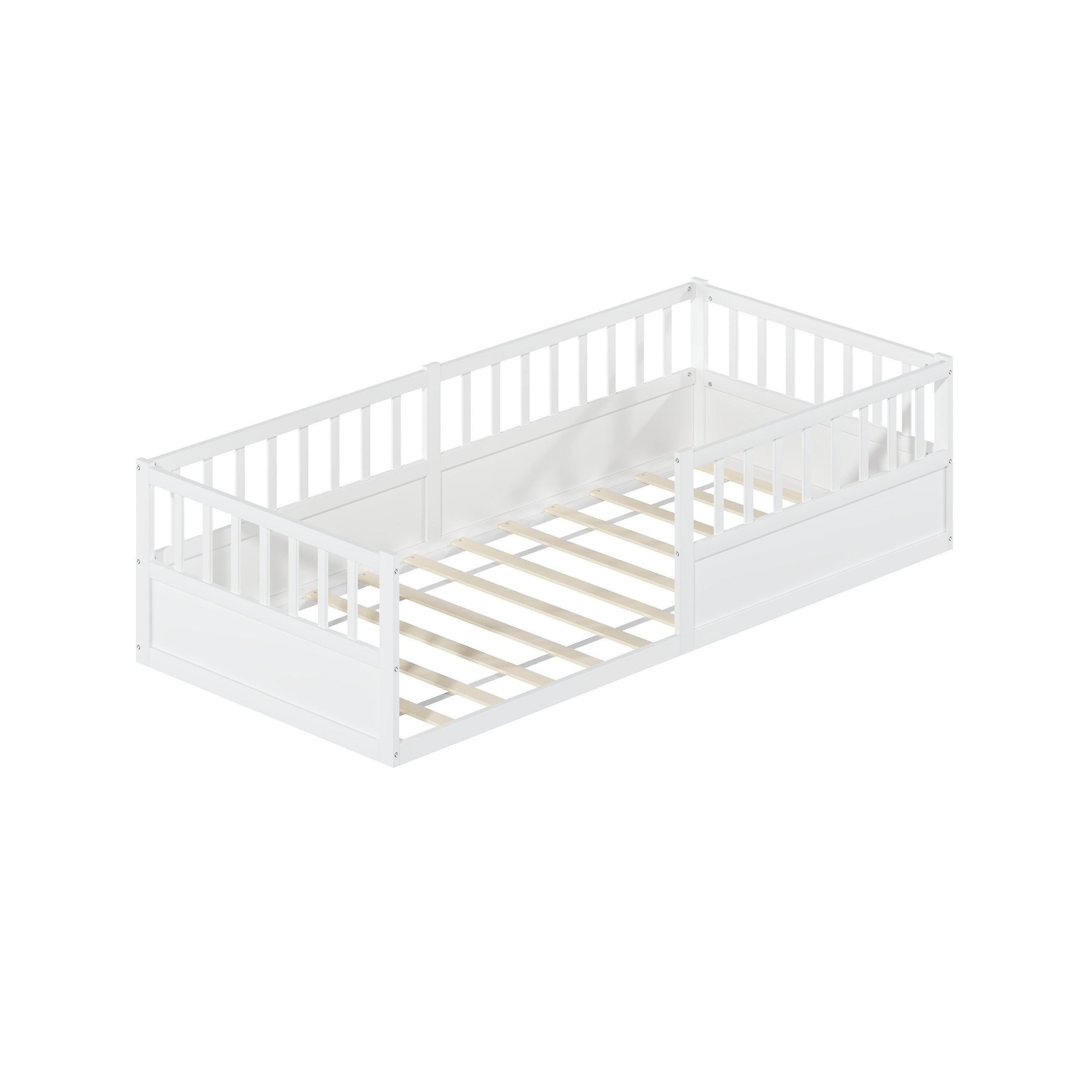 KINDERBETT 90/200 cm in Weiß aus Kiefer mit Rausfallschutz - Weiß, Holzwerkstoff/Metall (90/200cm) - WISHDOR
