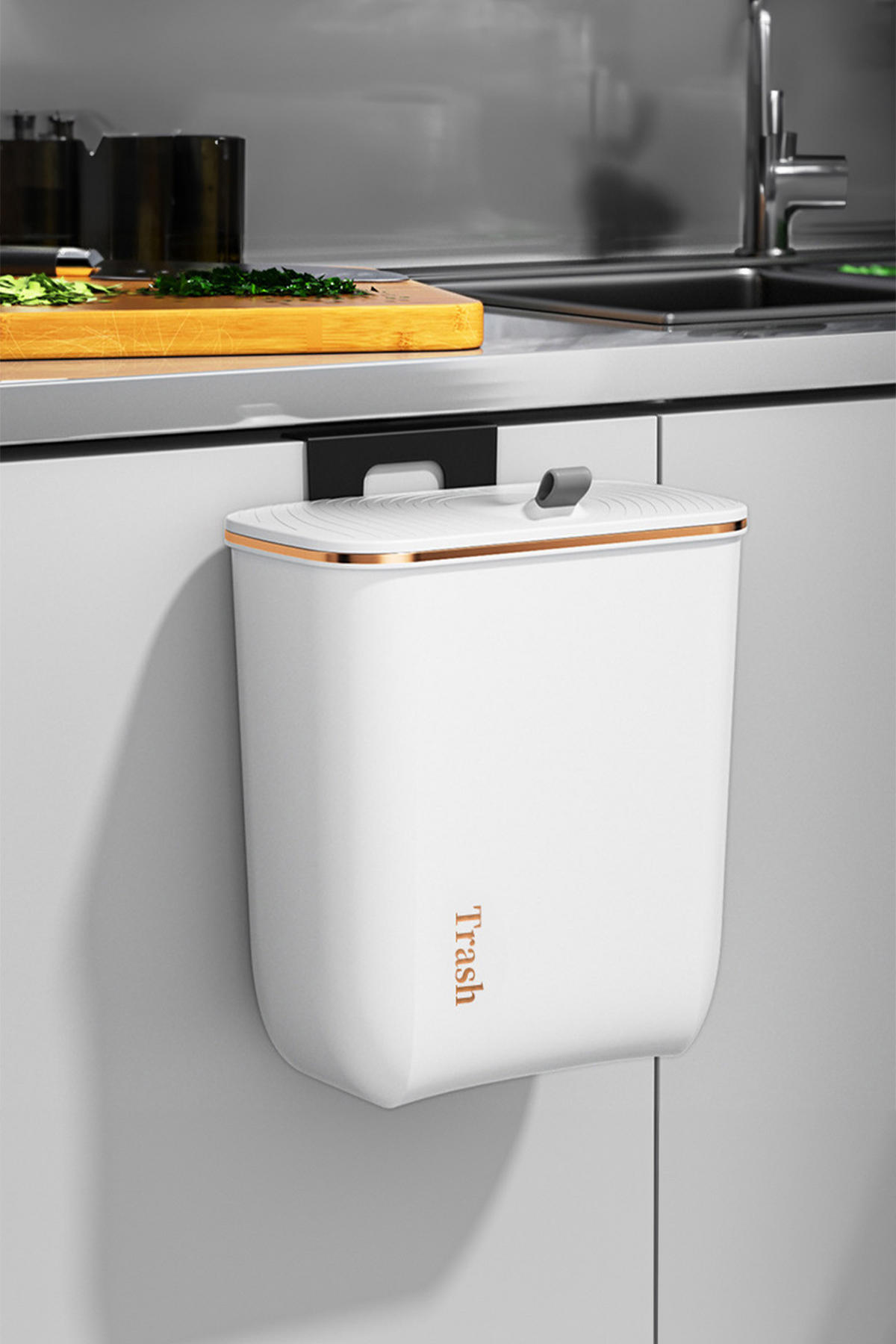 MÜLLEIMER 11L Mülltrennung Hängend Haken aus PP Kunststoff in Weiß Sauber und ordentlich 26,6 x 14,8 x 30 cm - Weiß, Kunststoff (26.6/30/14.8cm) - Livingandhome