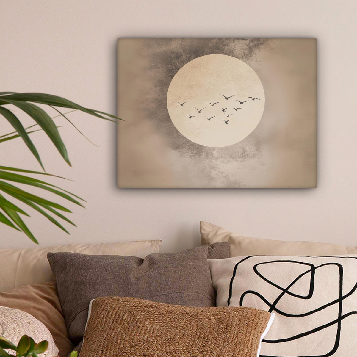 LEINWANDBILD Vogel - Beige - Japanisch 40x30 cm - Taupe, Textil (40/30cm) - MuchoWow