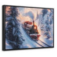LEINWAND Bilder mit Rahmen - Weihnachtszug - Schnee - Winter - Weihnachten - 40x30 - Dunkelrot, Textil (40/30cm) - MuchoWow