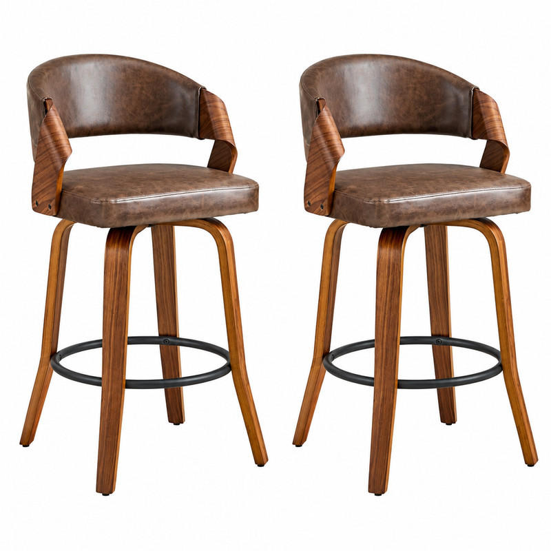 2ER-SET BARHOCKER mit Rückenlehne Braun Holz PU-Leder 95 cm - Braun, Holz (42/95/51cm) - Meubliv