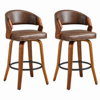 2ER-SET BARHOCKER mit Rückenlehne Braun Holz PU-Leder 95 cm - Braun, Holz (42/95/51cm) - Meubliv