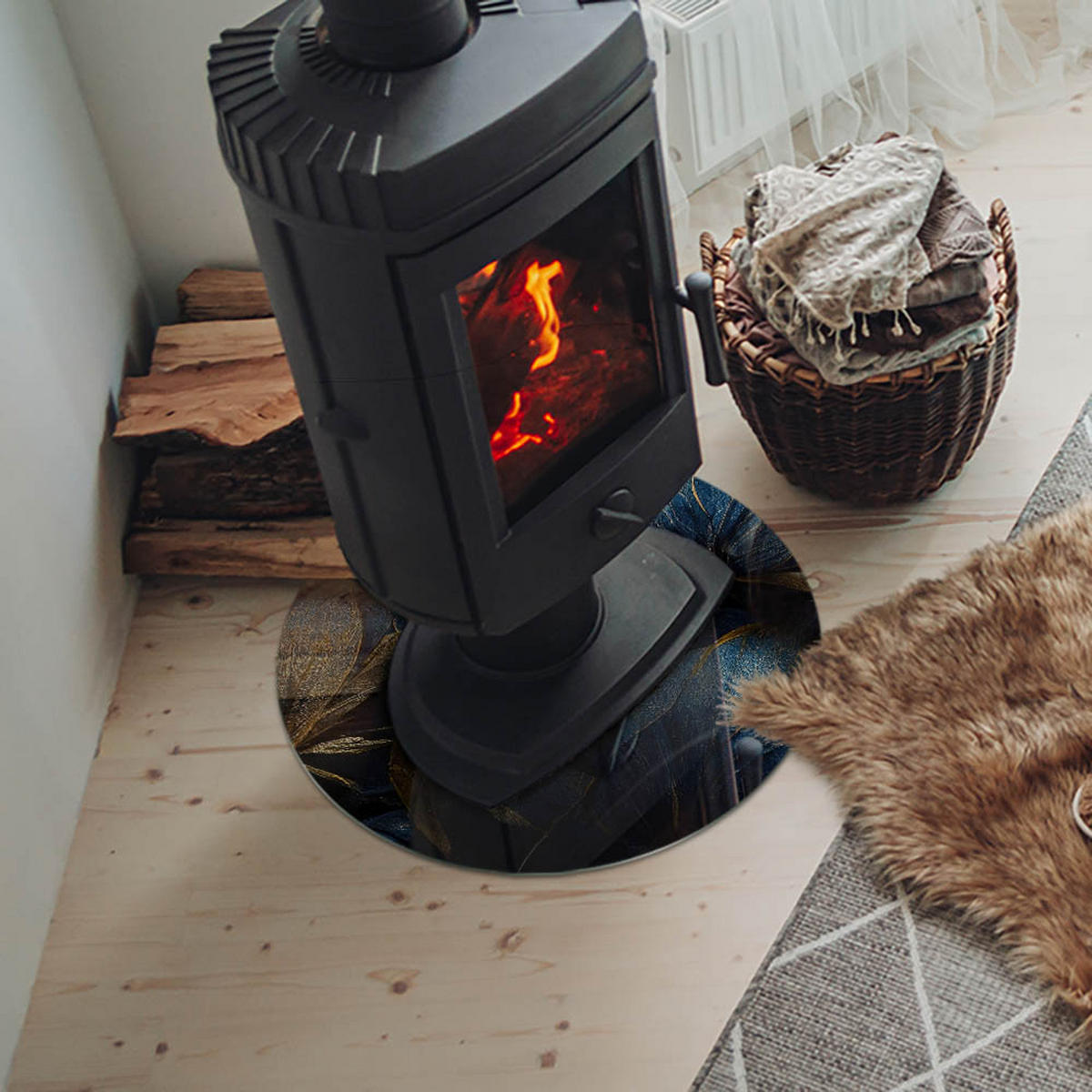 GLASPLATTE für Kamin Ø 50 cm Marineblau - Dunkelblau, Glas (50/50/0.4cm) - ArtPrintCave