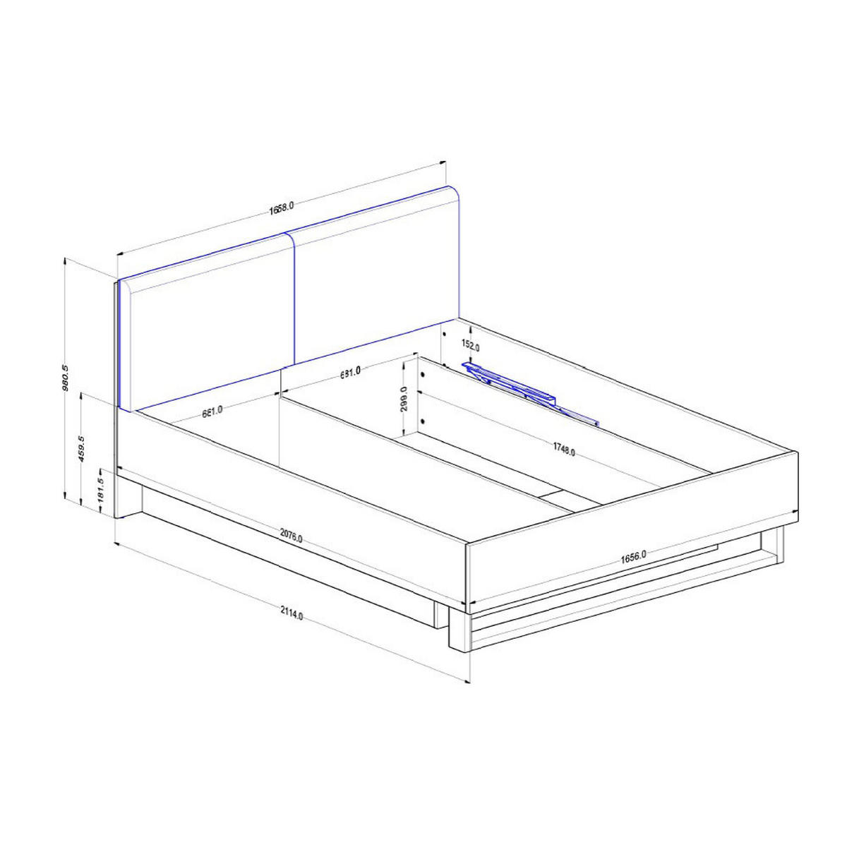 DOPPELBETT Upsala graphit / Eiche Artisan 165 / 98 / 211cm - Eichefarben/Graphitfarben, Holz/Holzwerkstoff (160/200cm) - Feldmann-Wohnen