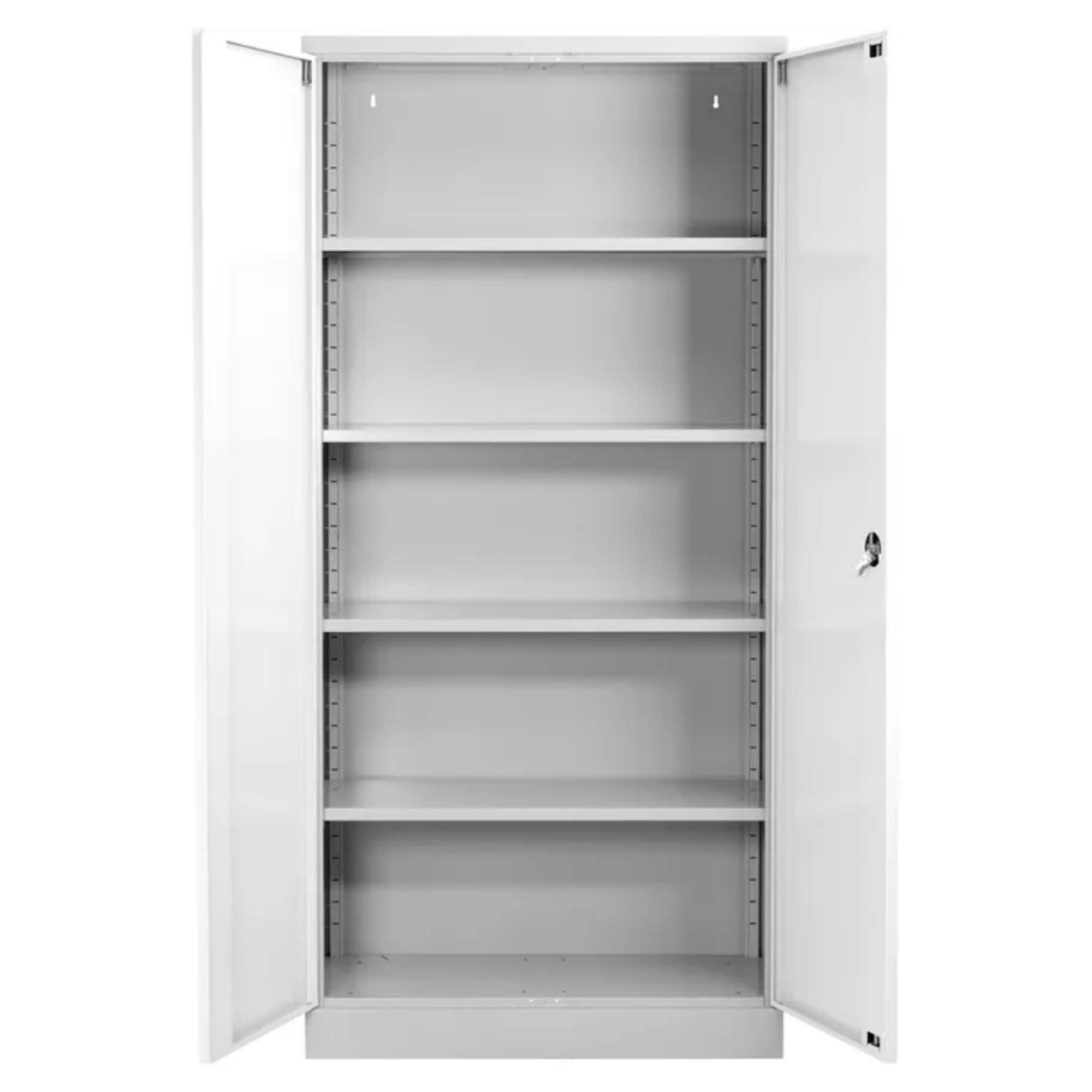 STAHLSCHRANK Bee mit 8 lackierten Fachböden 195x92x50 cm Korpusfarbe Lichtgrau Frontfarbe Verkehrsweiß - Weiß, Metall (92/195/50cm)