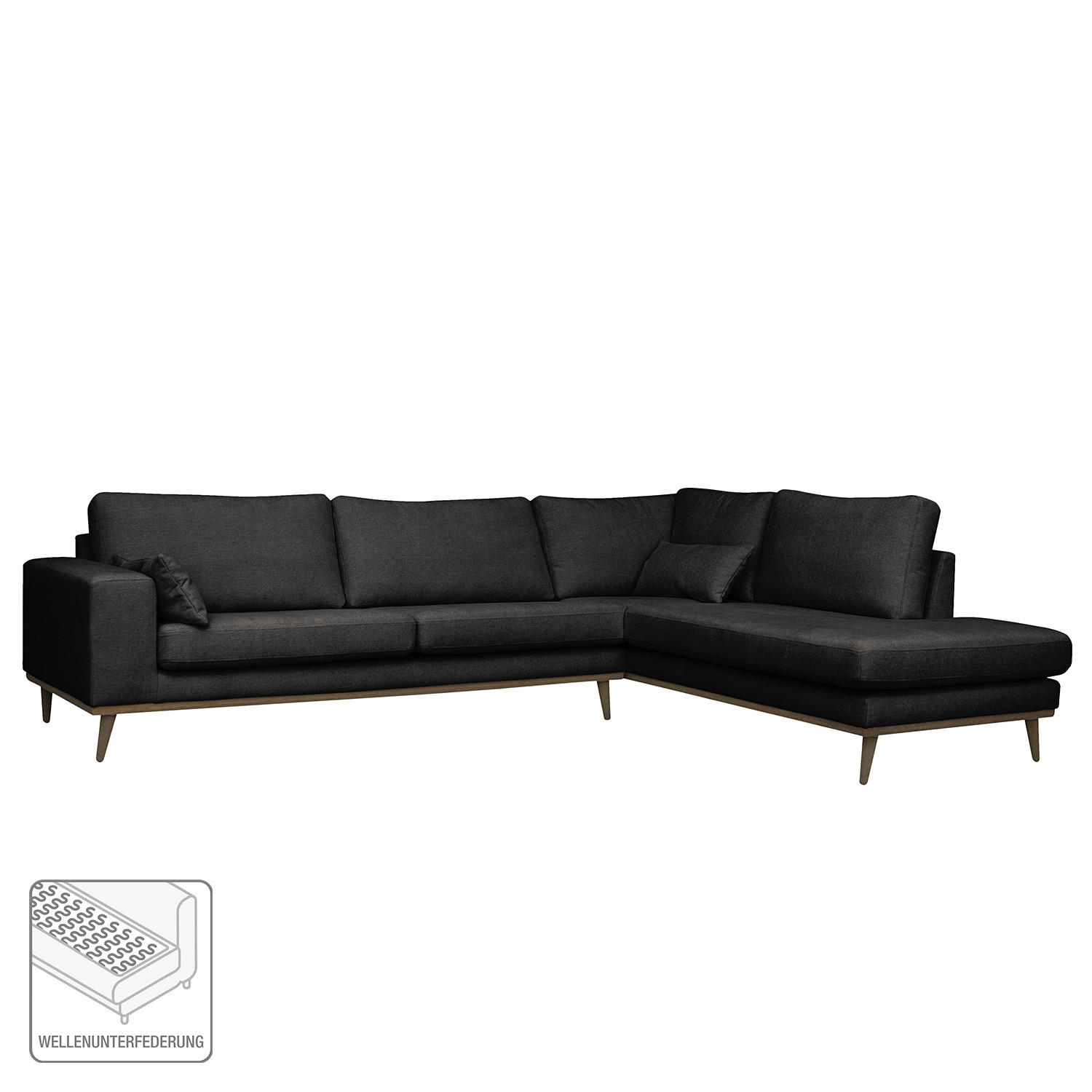 ECKSOFA mit Ottomane - Eichefarben/Schwarz, Textil (287/219cm) - home24