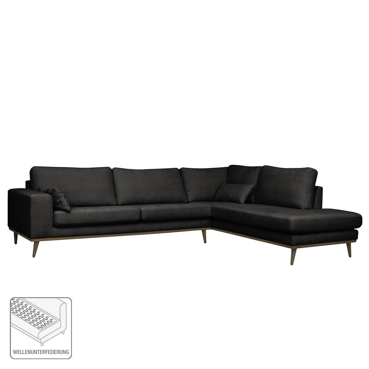 ECKSOFA mit Ottomane - Eichefarben/Schwarz, Textil (287/219cm) - home24