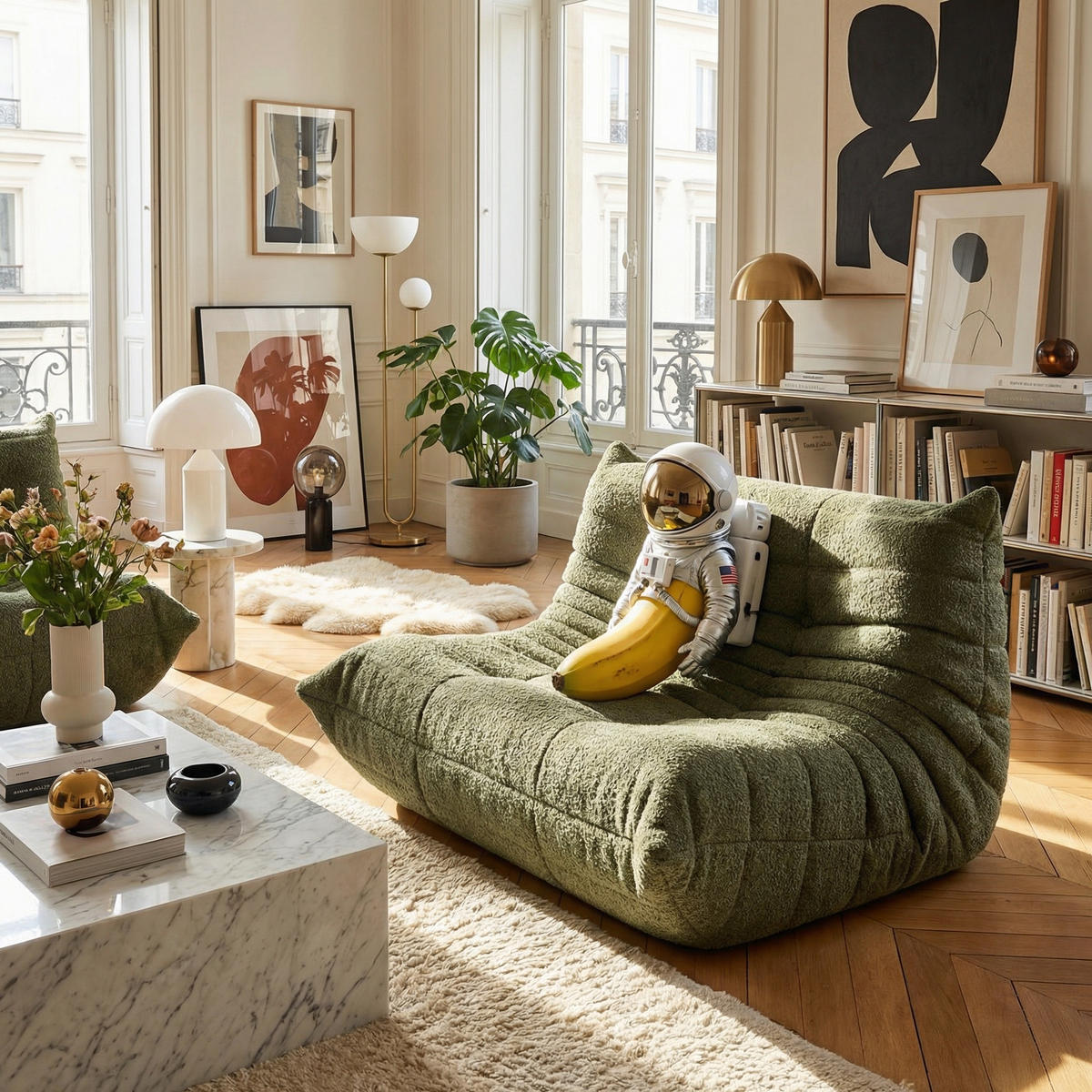 SITZSACK 2-Sitzer Ergonomischer aus Chenille & Memory-Schaum, Montagefrei - Grün, Textil (127/83/99cm) - Urban Meuble