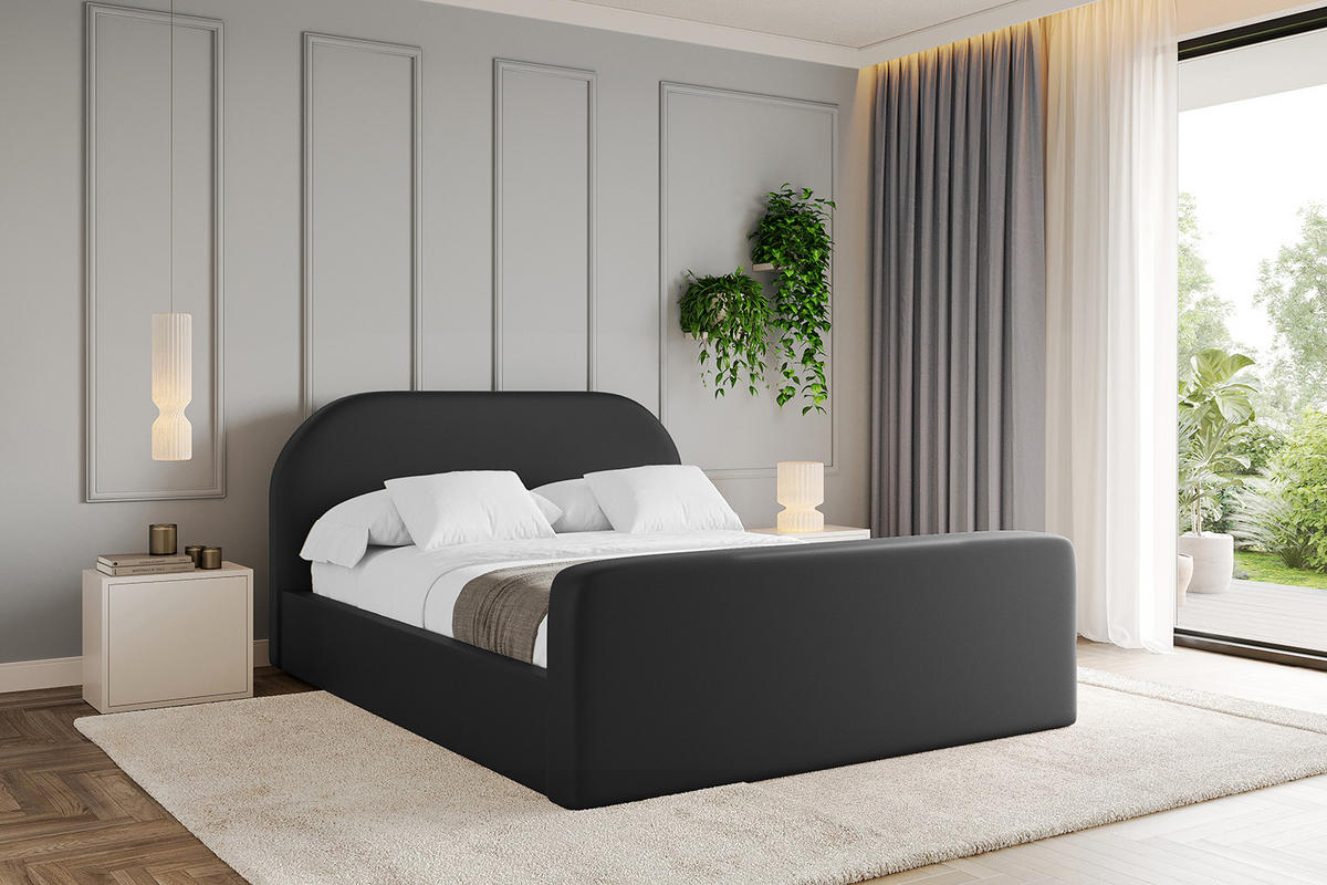 POLSTERBETT mit Bettkasten, Fußteil und Lattenrost, Boxbett mit Matratze H3/H4 - TIVON-Z 140x200 Schwarz Kunstleder - Schwarz Hochglanz, Holzwerkstoff/Textil (140/200cm) - ALTDECOR