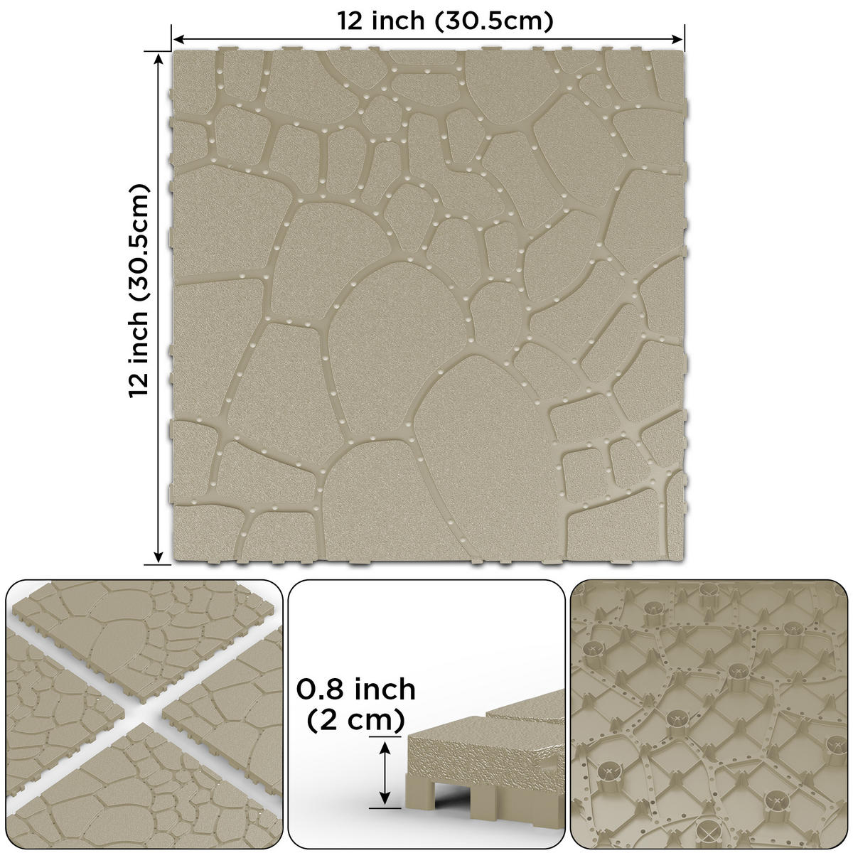 TERRASSENFLIESE 30.5/30.5/2 Beige, 12"x12" Quadratisch, Plastik 44 Stück - Beige, Kunststoff (30/30/2cm) - Oxeza
