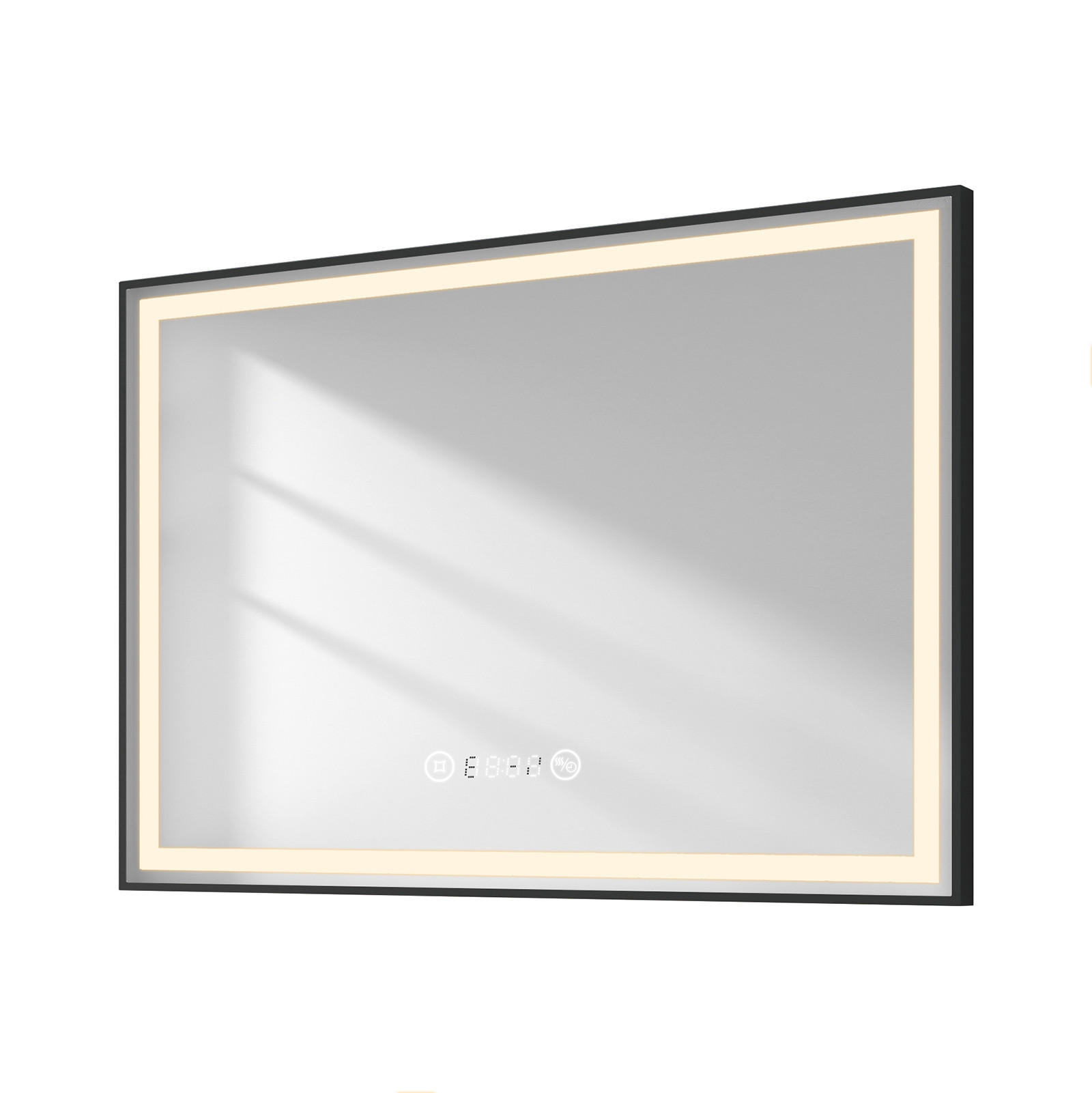 BADSPIEGEL mit Beleuchtung Schwarzer Rahmen 100/70 cm - Weiß, Glas (70/4/100cm) - EMKE
