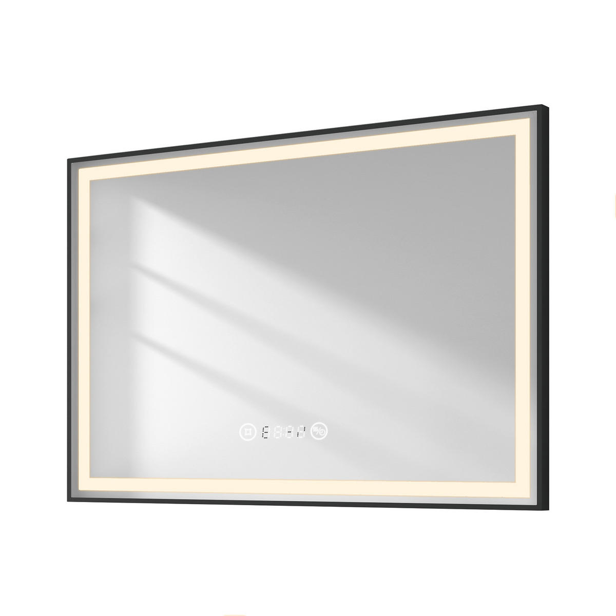 BADSPIEGEL mit Beleuchtung Schwarzer Rahmen 100/70 cm - Weiß, Glas (70/4/100cm) - EMKE