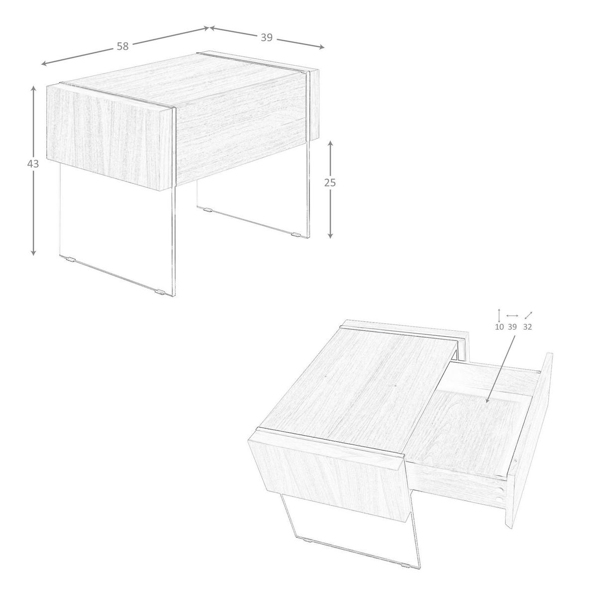 NACHTSCHRANK Nachttisch aus Nussbaum und gehärtetem Glas 58/39/43 cm - Transparent/Nussbaumfarben, Glas/Holz (58/43/39cm) - ANGEL CERDA