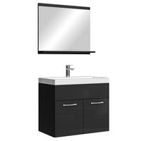 BADMÖBEL-SET Montreal 02 3 Teile Beton Schwarz Hochglanz - 60 x 35 x 51 cm - Chromfarben/Schwarz Hochglanz, Holz/Metall (60/51/35cm) - Badplaats