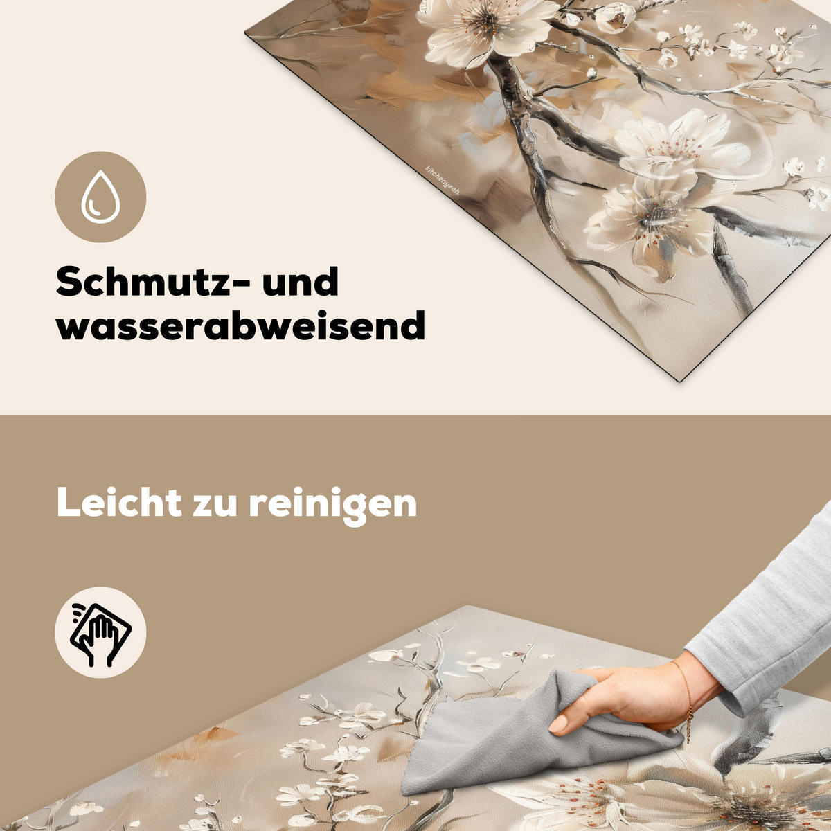 HERDABDECKPLATTE Blumen - Abstrakt - Gemalt - Beige 78x52 cm - Kaschmir, Kunststoff (78/0.2/52cm) - MuchoWow