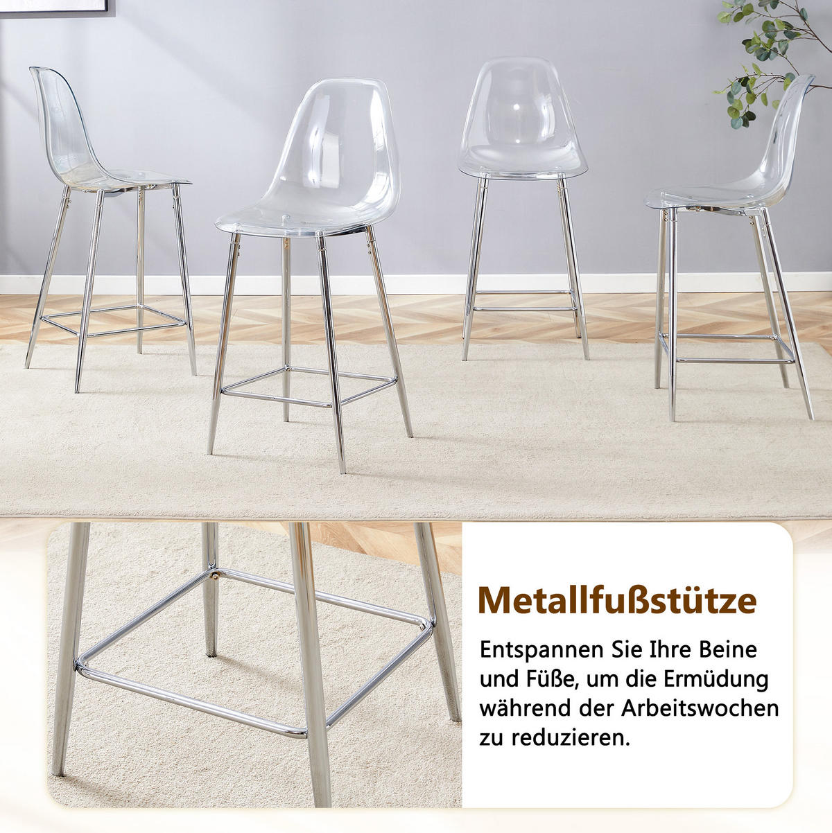 BARHOCKER mit transparenter Sitzschale und Metallgestell, Silberfarben - Silberfarben, Kunststoff (45/102/51cm) - MIVRAY