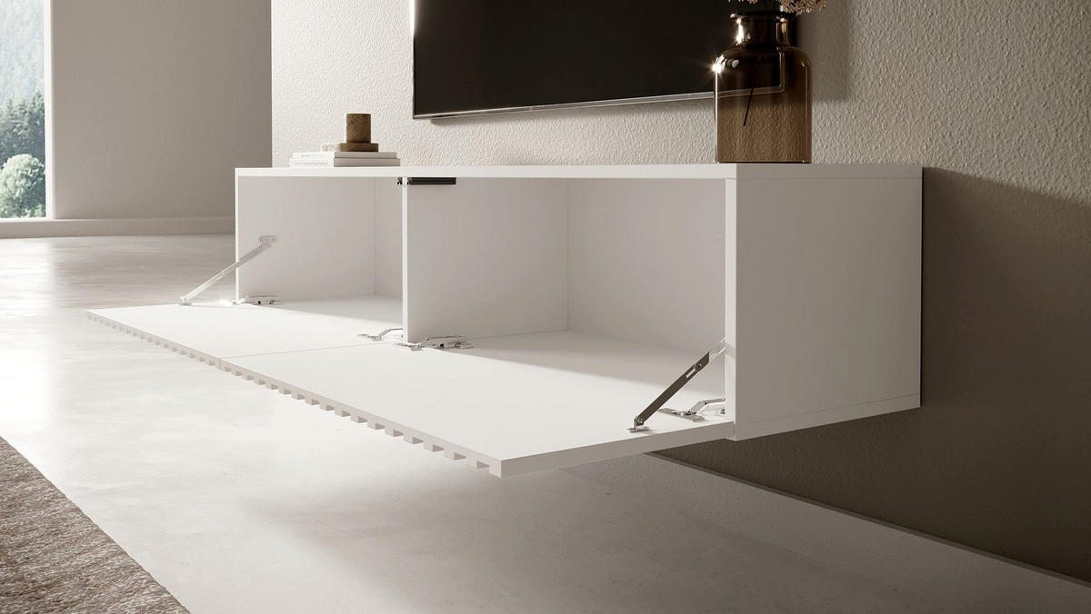TV-LOWBOARD Telire 1 Tür und Nischen Weiß mit Lamellenfront 138,6 cm - Weiß, Holzwerkstoff (140/30/31.6cm) - Selsey