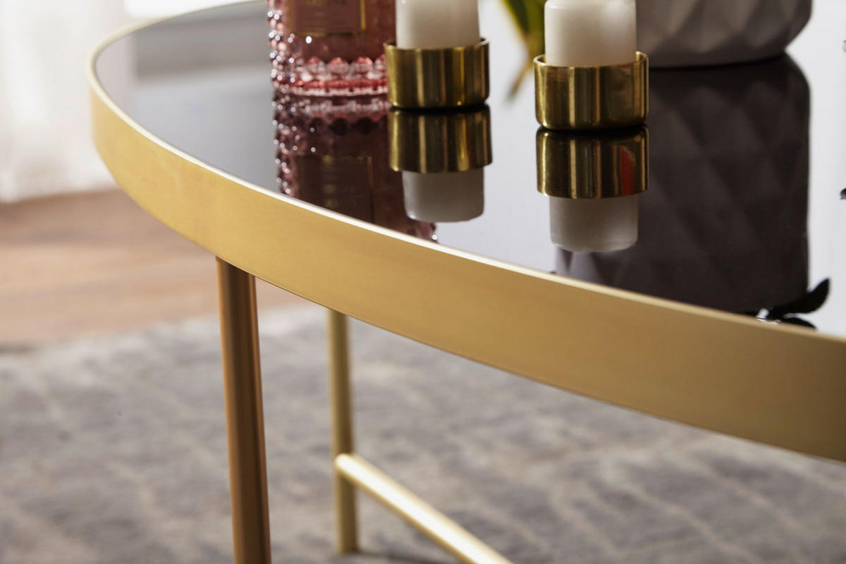 COUCHTISCH Oval in Schwarz/Gold, Glasplatte mit filigranem Metallgestell, Maße 110x56 cm - Goldfarben, Glas/Metall (56/110/40cm) - KADIMA DESIGN