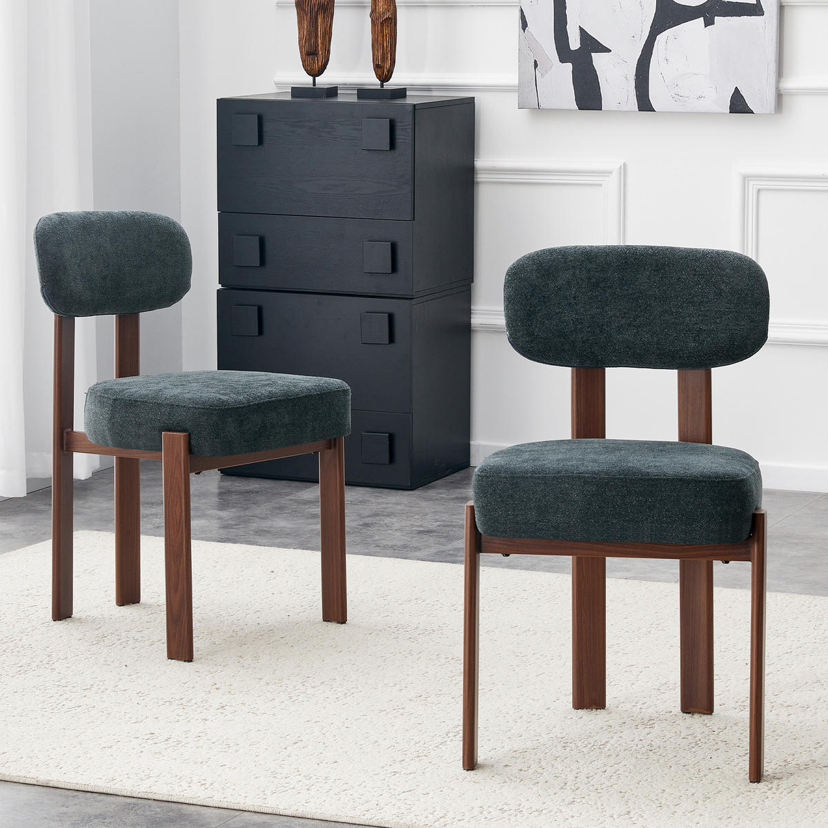 MATSTOL 2-PACK i Linnetyg med böjt ryggstöd och tjock stoppning - Svart, Textil (49/82.5/57cm) - Urban Meuble
