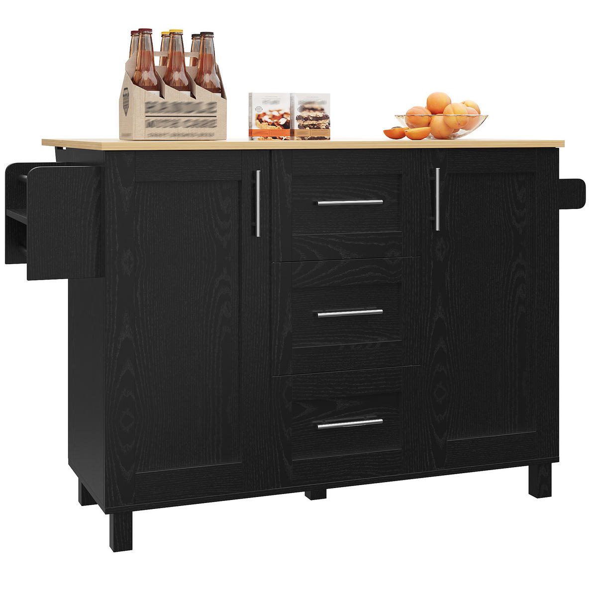 KÜCHENINSEL Schwarz Holzoptik mit abnehmbaren Trennwänden - Schwarz, Holz (46/86.6/135cm) - SHOPENTRA