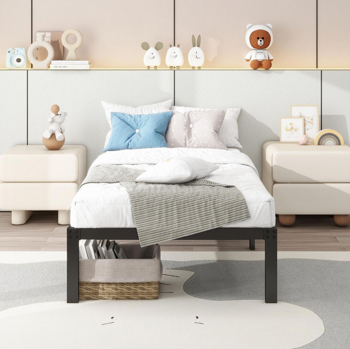METALLBETT 90/200 cm Schwarz mit Stauraum und hoher Tragfähigkeit - Schwarz, Metall (90/200cm) - MIVRAY