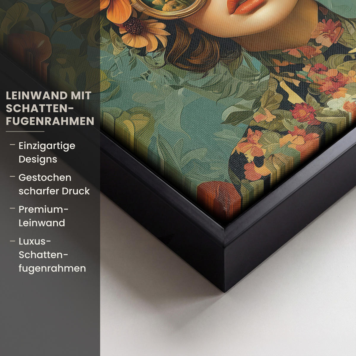 LEINWAND Bilder mit Rahmen - Frau - Blumen - Schmetterlinge - Natur - Vintage - 20x20 - Salbeigrün, Textil (20/20cm) - MuchoWow