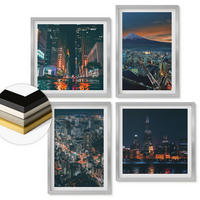 WANDBILDER 4er Set - 50x50 cm & 40x60 cm Silberner Rahmen - Bergpanorama der Stadt bei Nacht - Silberfarben, Kunststoff (50/50cm) - ArtPrintCave