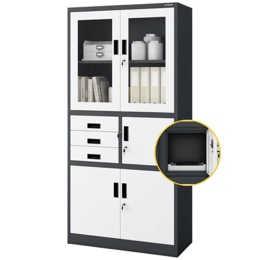 VITRINENSCHRANK abschließbar GEDO mit Tresor 185x90x40cm Anthrazit-Weiß - Anthrazit, Metall (90/185/40cm) - DELUKE