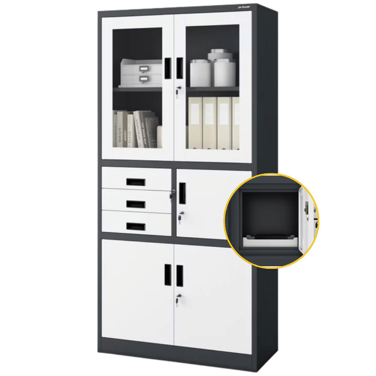 VITRINENSCHRANK abschließbar GEDO mit Tresor 185x90x40cm Anthrazit-Weiß - Anthrazit, Metall (90/185/40cm) - DELUKE