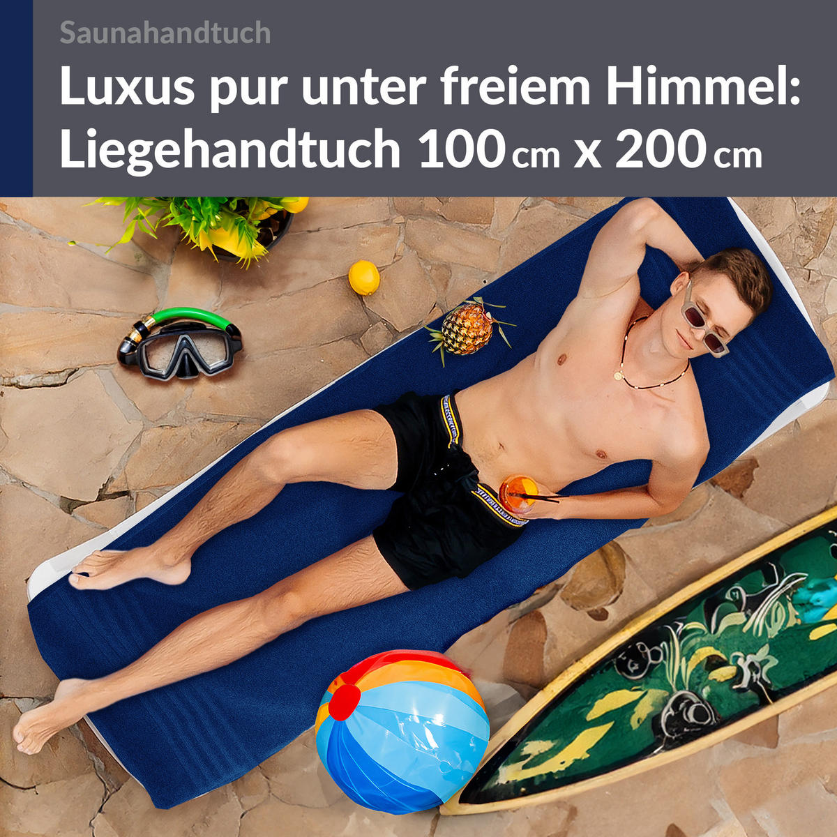 BADETUCH London Marine Blau 100x200 cm - Dunkelblau, Textil (100/200cm) - Lashuma