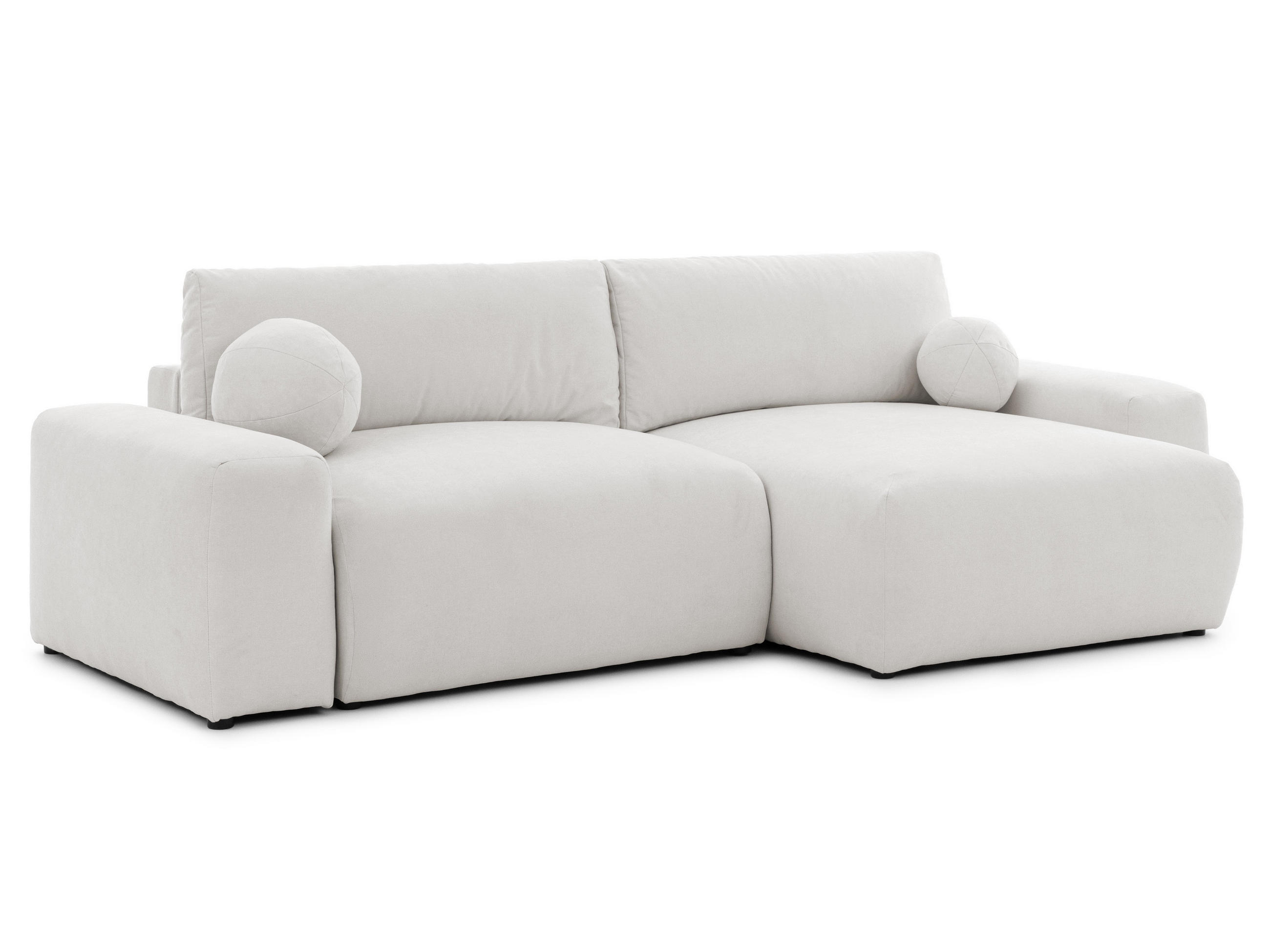 ECKSOFA Puffy mit Schlaffunktion und Bettkasten - besonders weich und puffig aus Creme Webstoff - Ottomane rechts - Creme/Schwarz, Holz/Kunststoff (266/138cm) - S-Style Möbel