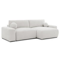 ECKSOFA Puffy mit Schlaffunktion und Bettkasten - besonders weich und puffig aus Creme Webstoff - Ottomane rechts - Creme/Schwarz, Holz/Kunststoff (266/138cm) - S-Style Möbel