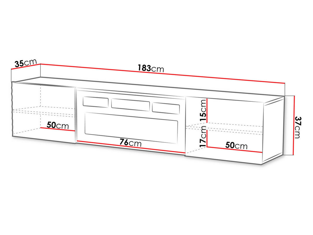 TV-LOWBOARD Tula mit Kamin - Schwarz, Holzwerkstoff (183/37/35cm) - MIRJAN24