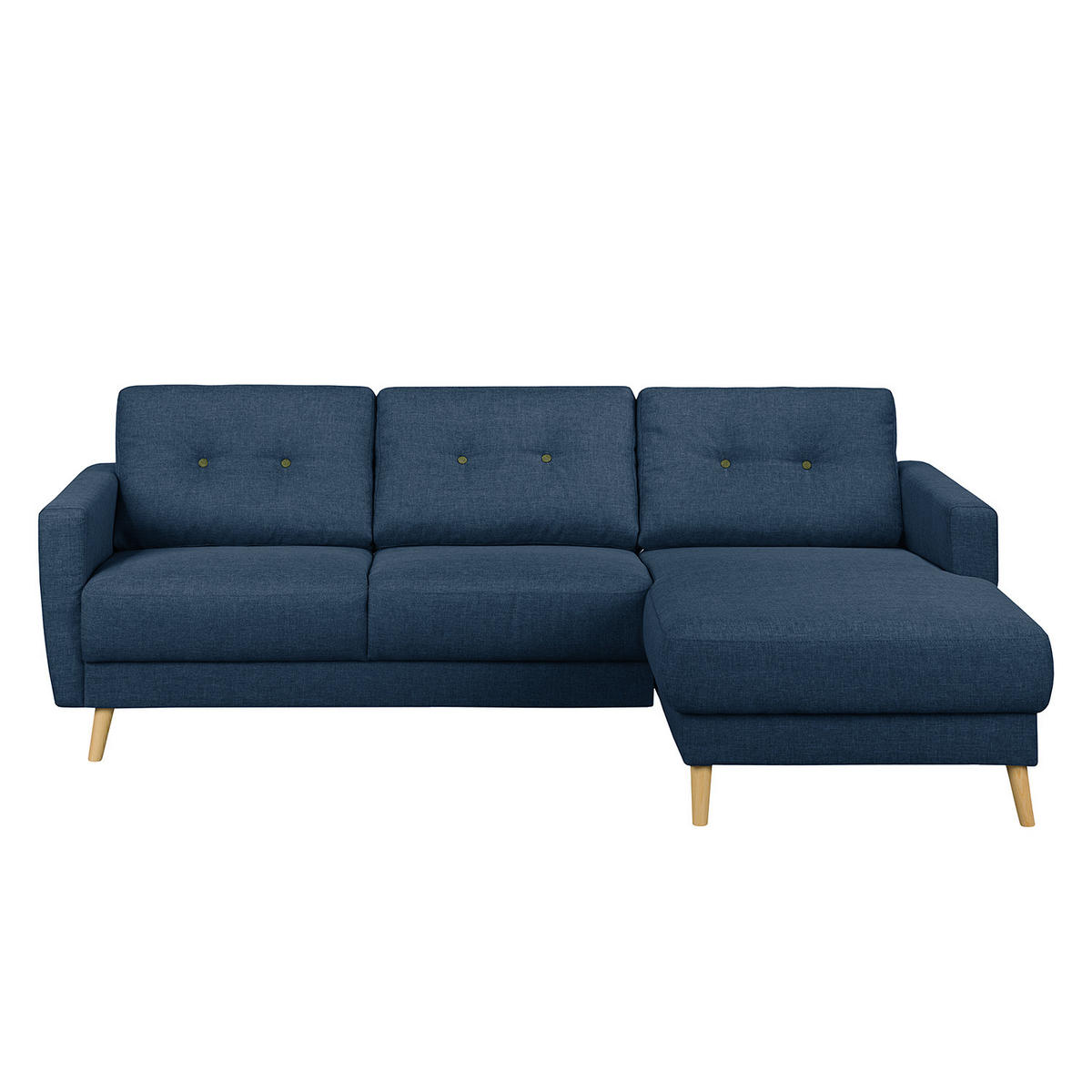 ECKSOFA mit Longchair - Hellbraun/Blau, Holz/Textil (233/148cm) - home24