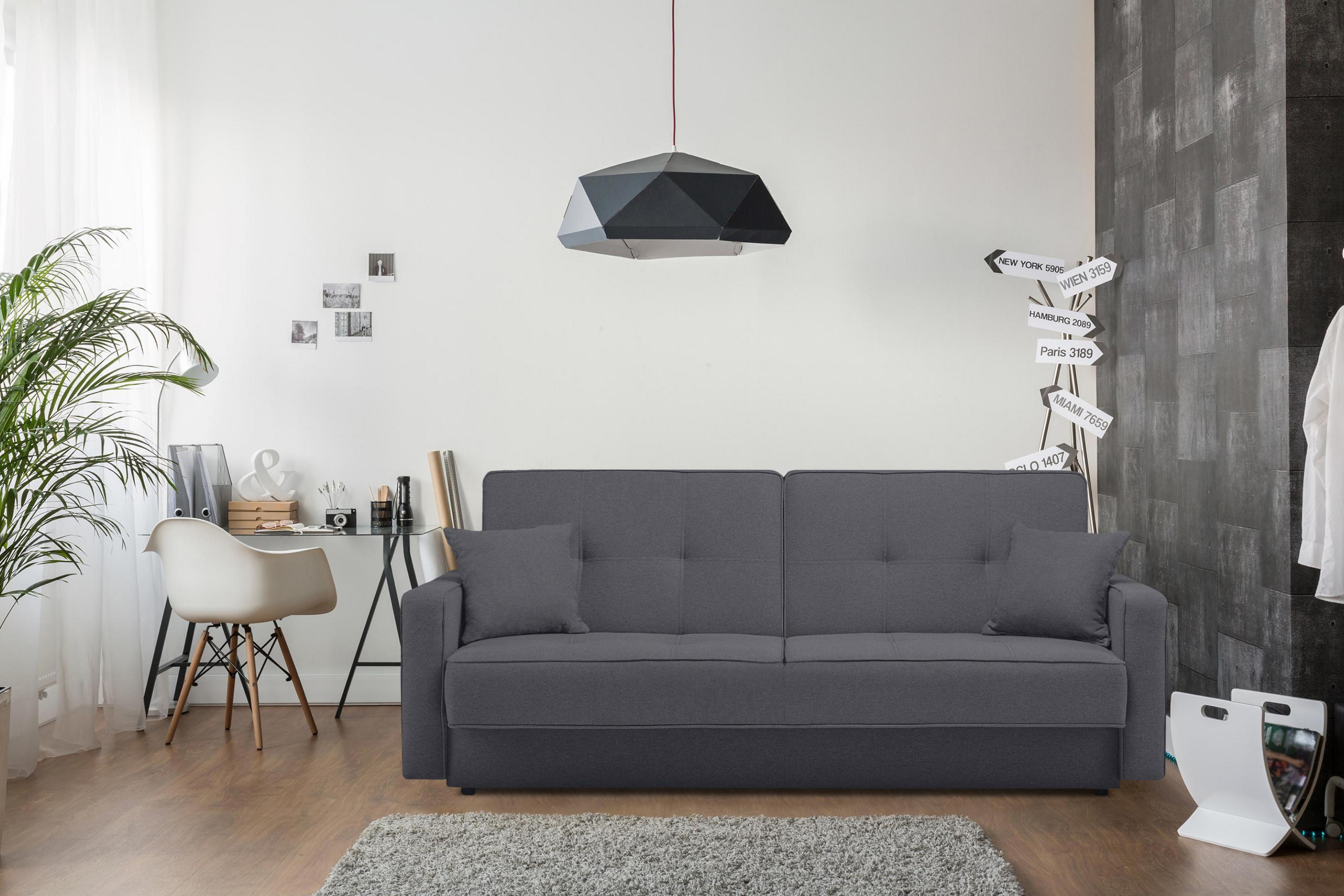 Thumbnail - Konsimo® Schlafsofa, Anthrazit, Textil, 219x90x90 cm, Wohnzimmer, Sofas & Couches, Schlafsofas