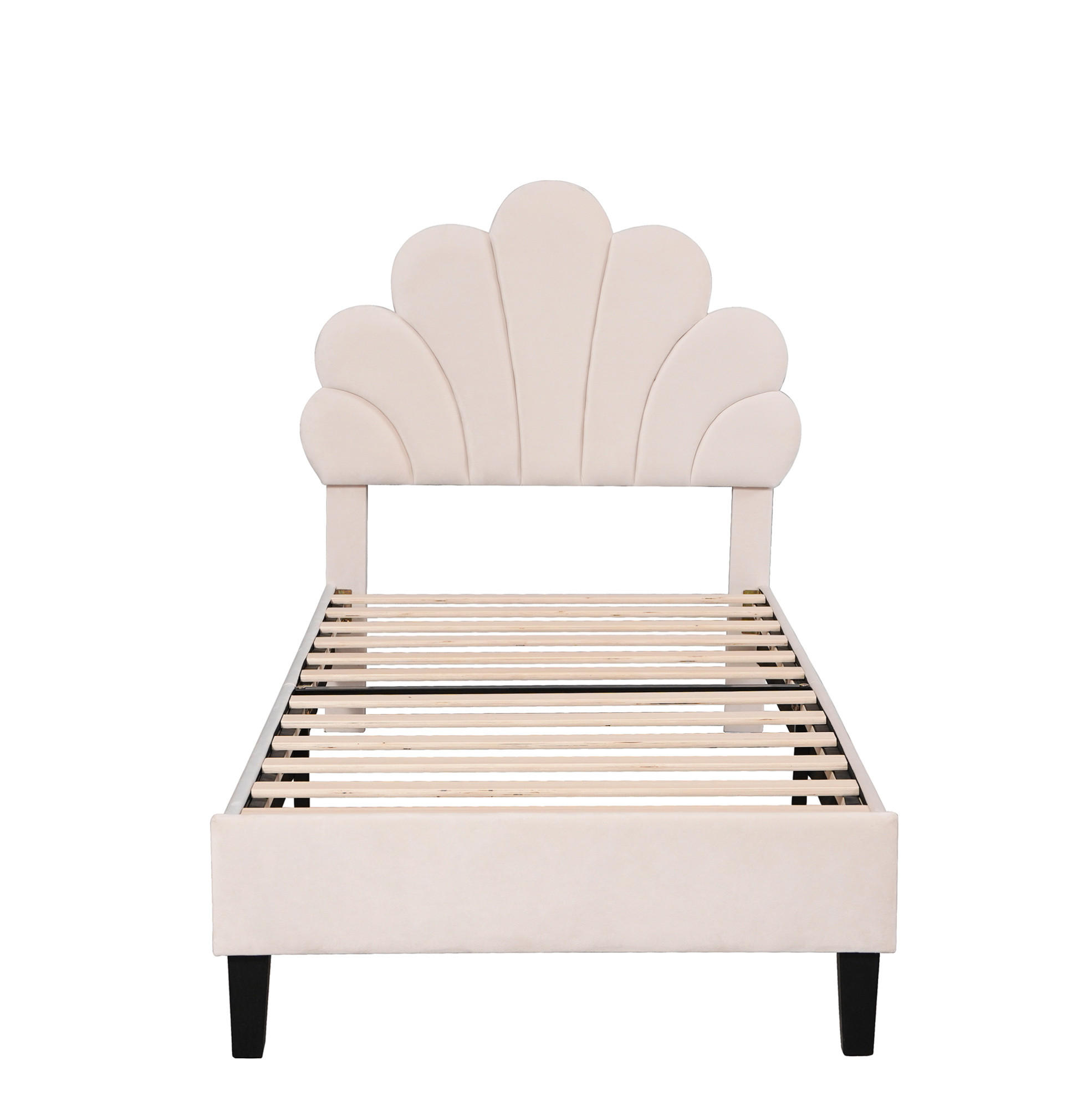 POLSTERBETT 90/200 cm aus Samt mit Kopfteil in Blumenform und Lattenrost Beige - Beige, Textil (90/200cm) - Modenvie
