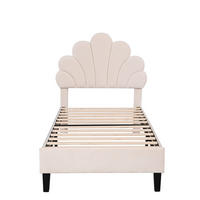 POLSTERBETT 90/200 cm aus Samt mit Kopfteil in Blumenform und Lattenrost Beige - Beige, Textil (90/200cm) - Modenvie