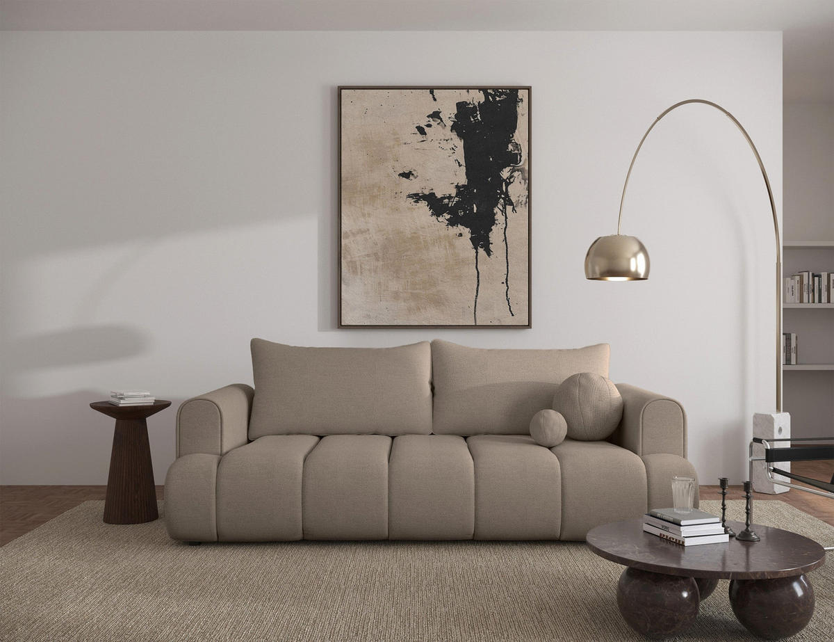 3-SITZER-SOFA Dandelino Beige mit Schlaffunktion - Beige/Schwarz, Kunststoff/Textil (250/90/112cm) - Selsey
