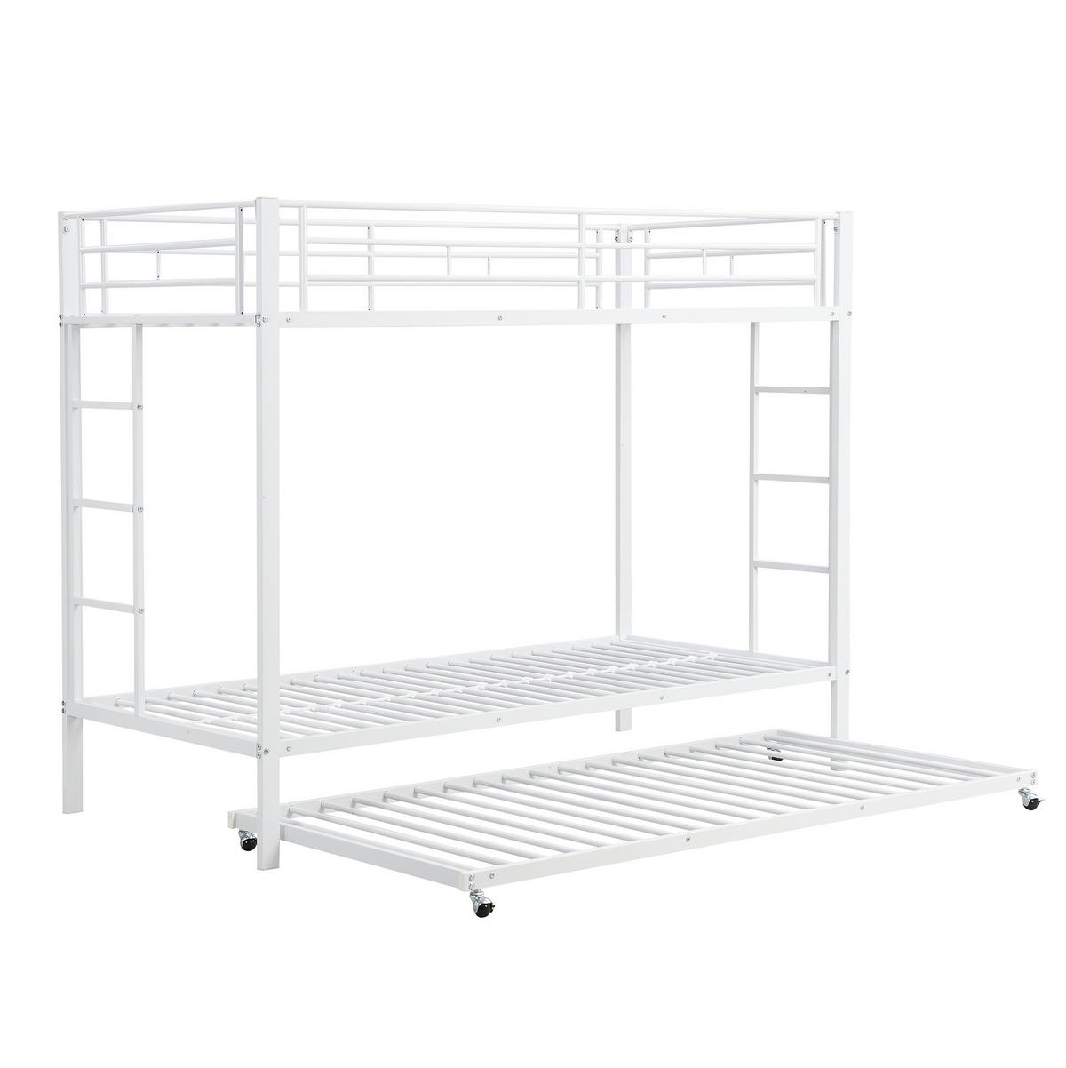 ETAGENBETT 90/200 cm Weiß mit ausziehbarem Rollbett und hohen Geländern - Weiß, Metall (90/200cm) - OKWISH