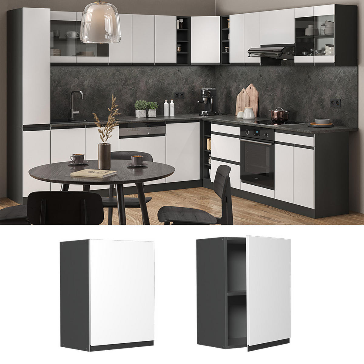 HÄNGESCHRANK R-Line Weiß 45 cm J-Shape - Anthrazit/Weiß, Holzwerkstoff (45/60/31cm) - Vicco