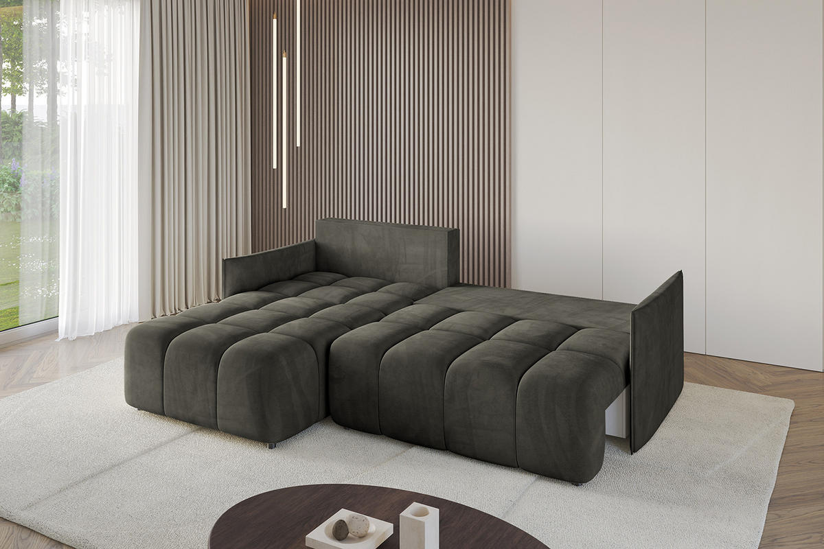 ECKSOFA Ottomane links LONLI-L 251x189x68 Schwarz Velours - Schwarz, Holzwerkstoff/Kunststoff (251/189cm) - ALTDECOR