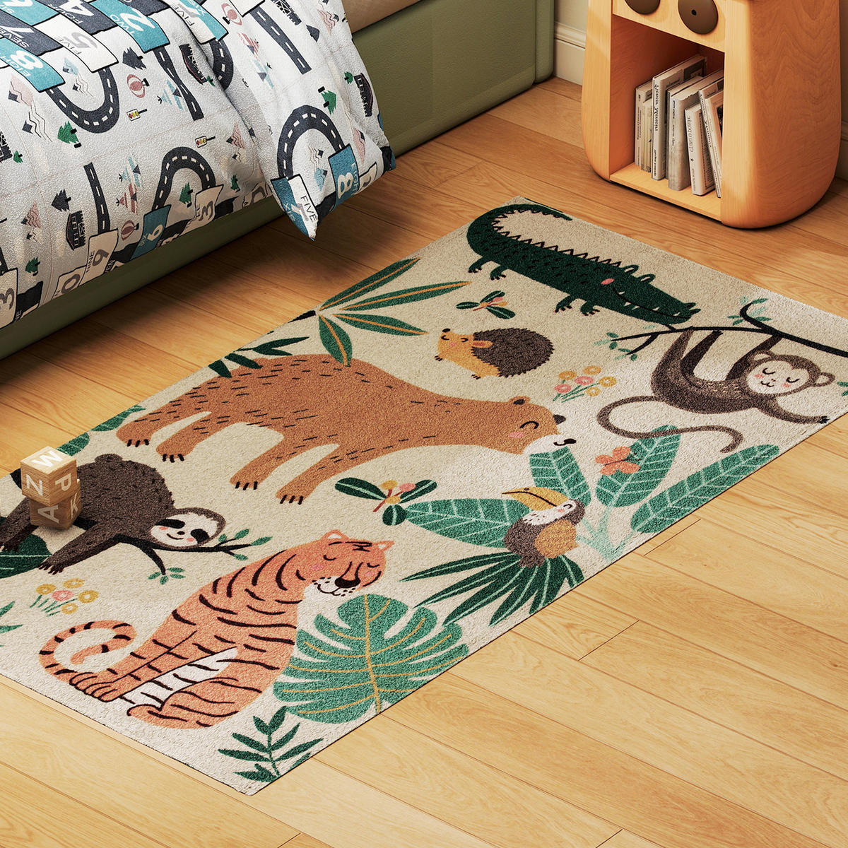 TEPPICH Anti-Rutsch Wohnzimmerteppich Kurzflor mit Dschungel-Muster Fleece-Optik - Multicolor, Textil (80/150cm) - HOMCOM