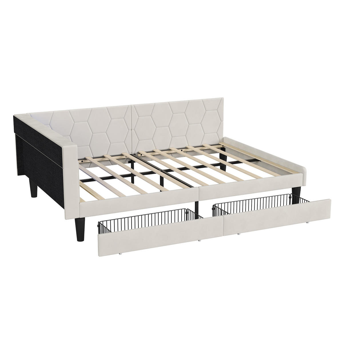 POLSTERBETT beige 140x200 velours schubladen - Beige, Metall - SHOPENTRA
