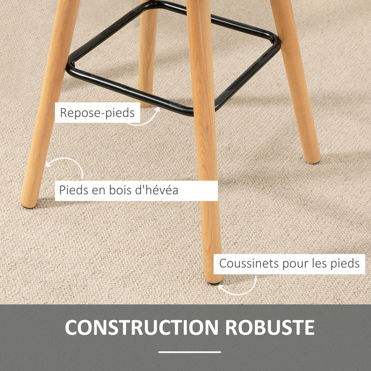 BARHOCKER 2er-Set DE-14776 gepolstert mit Holzfüßen Grau - Grau, Holzwerkstoff (41.5/97.5/47cm) - ComfortXL
